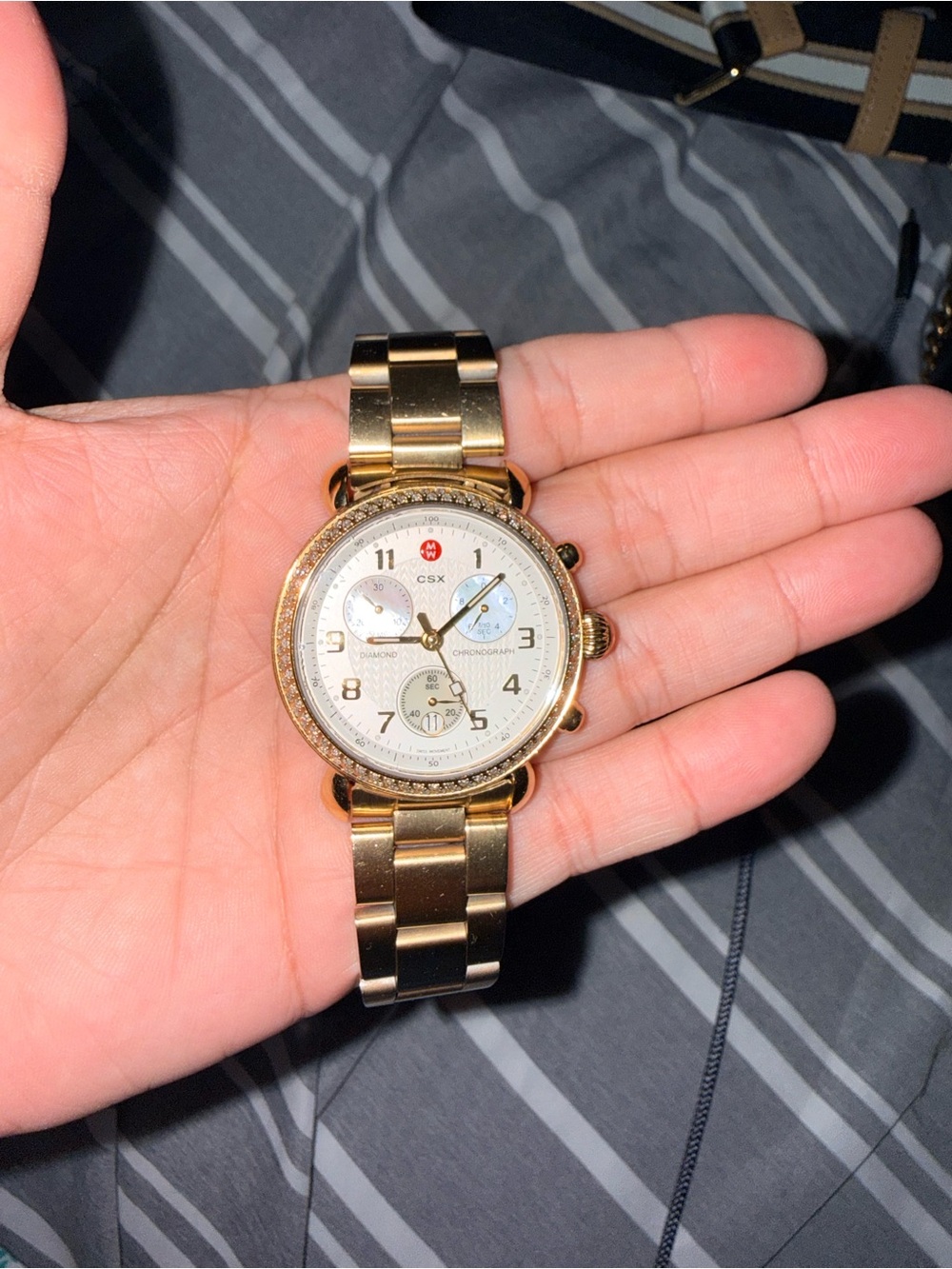 Michele CSX Gold-Tone Diamond Chronograph Watch
